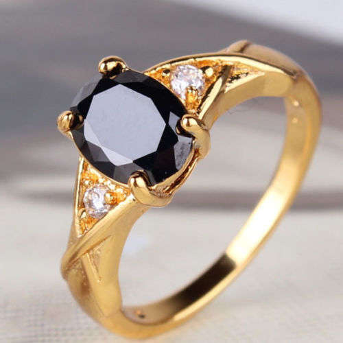 24k yellow gold filled black sapphire ring Sz9-SzR