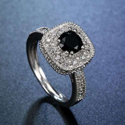 0.8CT Black Sapphire Gemstone  Wedding  Ring Size Sz 8 / Sz Q