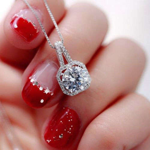 Round Cut CZ Simulated Diamond Bridal  Pendant Necklace