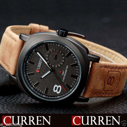 CURREN Men Military Leather Waterproof Quartz Wrist Watch