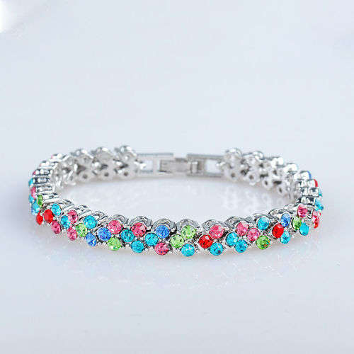 Round Cut Swarovski Crystal Elements Multi Color 18K Tennis Bracelet