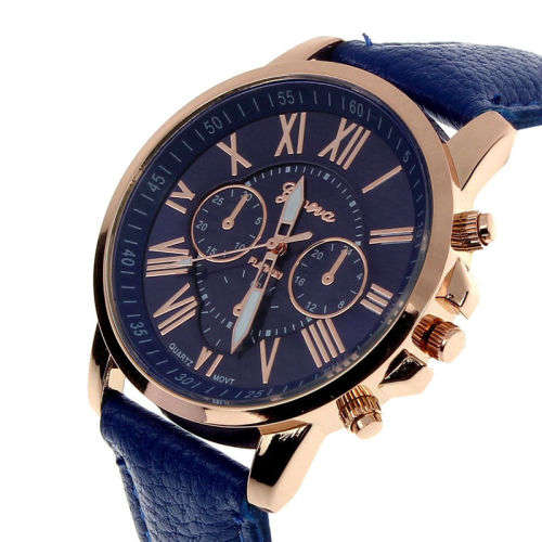 Geneva Roman Numerals Faux Leather Analog Quartz Wrist Watch