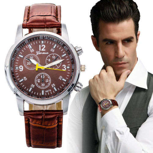GENEVA Faux Crocodile Leather Watch Brown