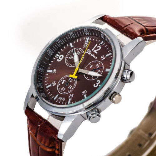 GENEVA Faux Crocodile Leather Watch Brown