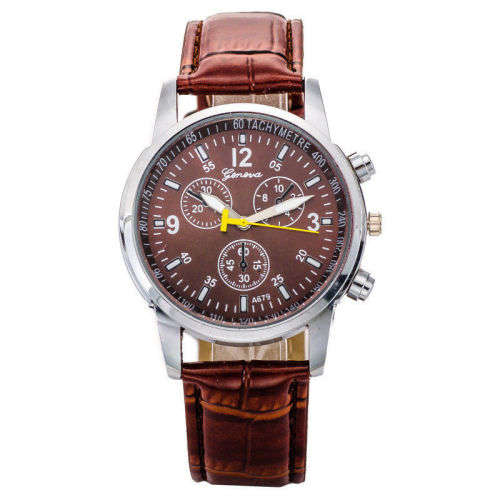 GENEVA Faux Crocodile Leather Watch Brown