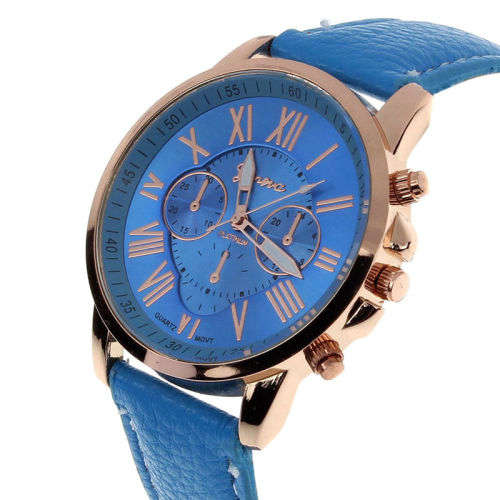 Geneva Roman Numerals Faux Leather Analog Quartz Wrist Watches