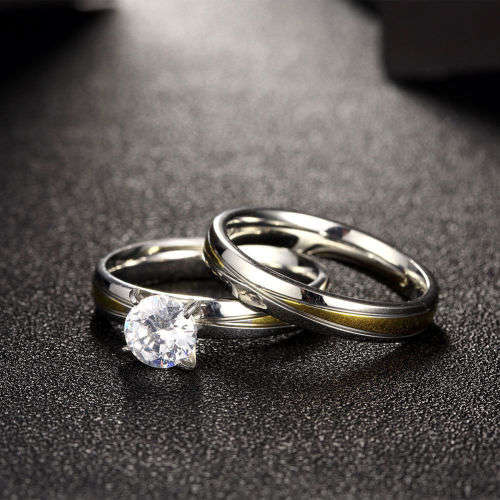 Cubic Zircon Stainless Steel Gold Filled Rings 2pcs - Sz9