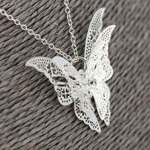 Silver Plated Openwork Butterfly Necklace Pendant For Gift