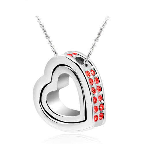 Red Rhinestones Love Double Heart Charm