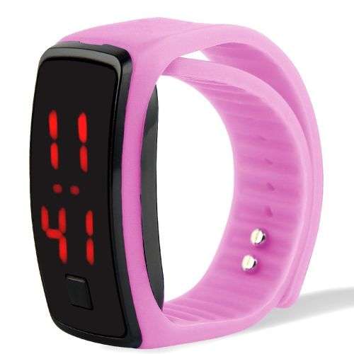 Striking Silicone Red LED Sport Bracelet Touch Digital Wrist Watch PINK