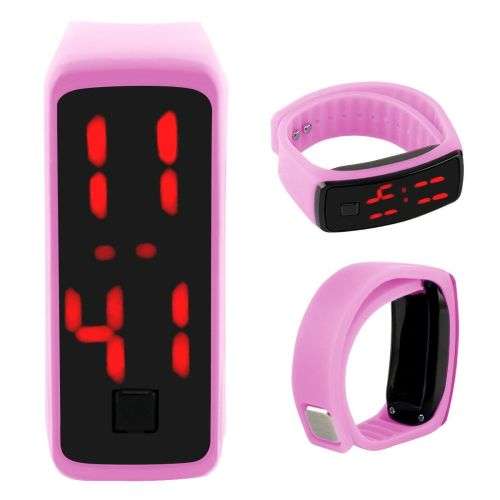 Striking Silicone Red LED Sport Bracelet Touch Digital Wrist Watch PINK