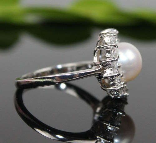 Genuine Freshwater Cultured Pearl & Silver Ring Size 7