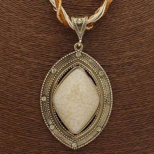 Retro Party Necklace Multi-layer Rope Turquoise Oval Pendant H959