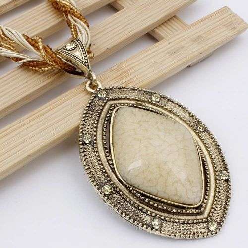 Retro Party Necklace Multi-layer Rope Turquoise Oval Pendant H959