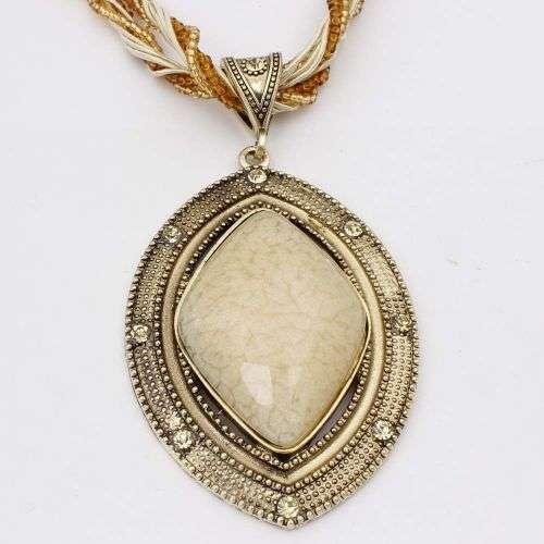 Retro Party Necklace Multi-layer Rope Turquoise Oval Pendant H959
