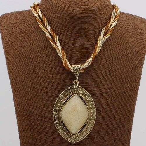 Retro Party Necklace Multi-layer Rope Turquoise Oval Pendant H959