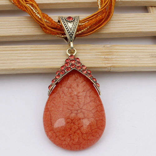 Retro Party Necklace Multi-layer Rope Turquoise Oval Pendant H90926A
