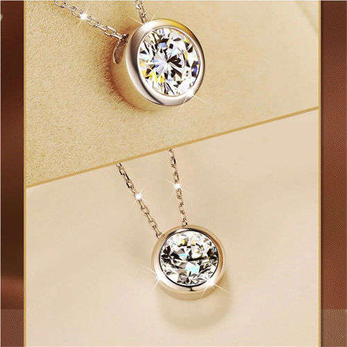 Round Single Crystal Rhinestone Silver Pendant