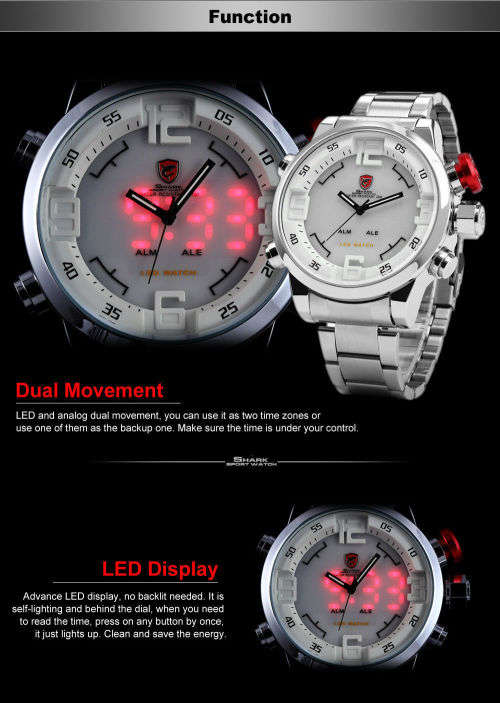 GENUINE Shark Fashion Mens LED Digital Quartz Military Sport Watch