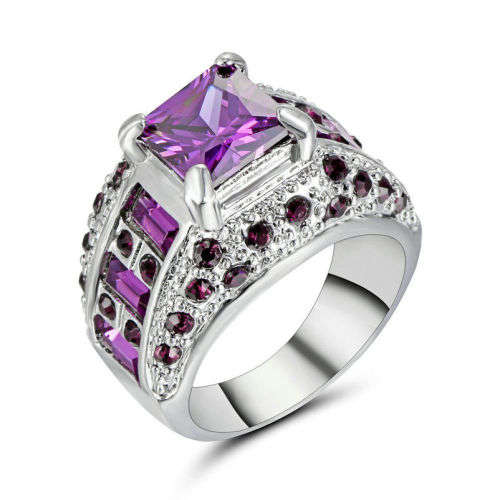 Purple Amethyst 10Kt White Gold Filled Engagement Ring Size 8