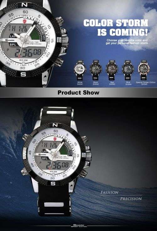GENUINE SHARK Mens LCD Digital Black Rubber Military Sport Watch Ref18