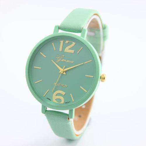 Geneva Women Faux Leather Analog Quartz Wrist Watch Mint Green