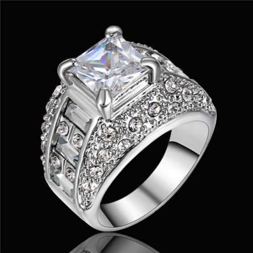 Size 9 White Sapphire Engagement Ring 18KT White Gold Filled jewelry75