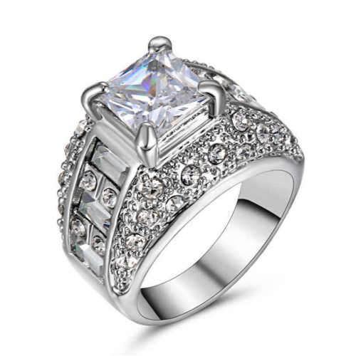 Size 9 White Sapphire Engagement Ring 18KT White Gold Filled jewelry75