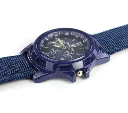 Men's Military Quartz Analog Wristwatches Fabric Sport Watch - Blue