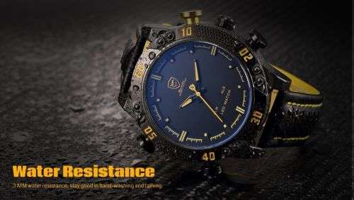 Genuine SHARK LED Digital Yellow Digital Analog Black Leather Band  Ref08