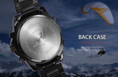 Genuine SHARK Black Dial LED Alarm Digital Display Stainless Steel Watch Ref15