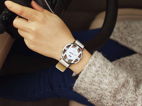 Ladies Faux Leather Fashion Women Cute Cat Watch - White