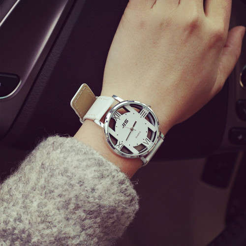 Ladies Faux Leather Fashion Women Cute Cat Watch - White