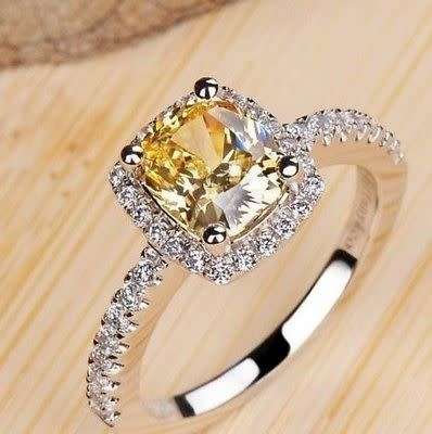 Gorgeous 18k White Gold Filled Princess Cut  Wedding Ring Size 10