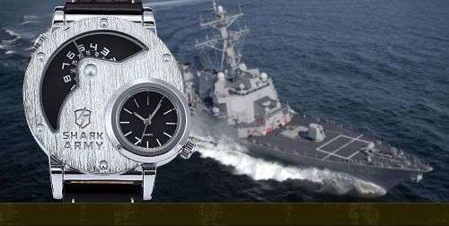 Shark Army Oversize Dual Time Zone Analog Sport Watch  Ref48