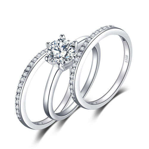 Gorgeous 1.5ct Cubic Zirconia Wedding Ring Sets 925 Solid Sterling Silver - Sz 6