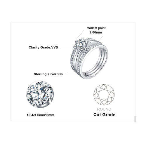 Gorgeous 1.5ct Cubic Zirconia Wedding Ring Sets 925 Solid Sterling Silver - Sz 6