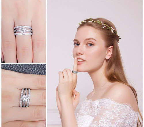 Gorgeous 1.5ct Cubic Zirconia Wedding Ring Sets 925 Solid Sterling Silver - Sz 6
