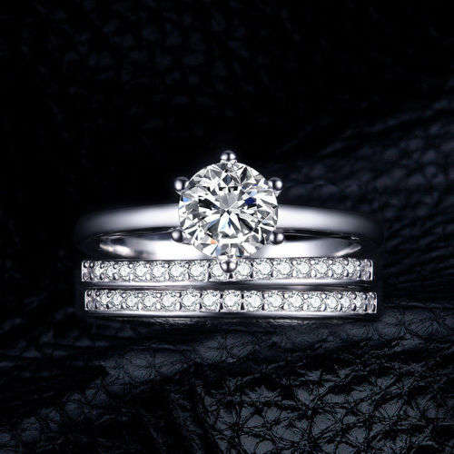 Gorgeous 1.5ct Cubic Zirconia Wedding Ring Sets 925 Solid Sterling Silver - Sz 6