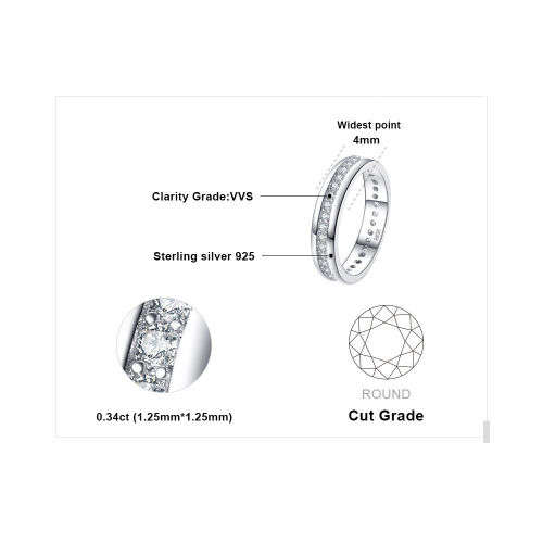 925 Solid Sterling  Cubic Zirconia Channel Wedding Ring  - Ring Size 6