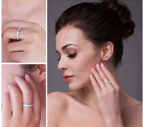 925 Solid Sterling  Cubic Zirconia Channel Wedding Ring  - Ring Size 6