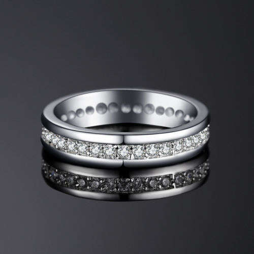 925 Solid Sterling  Cubic Zirconia Channel Wedding Ring  - Ring Size 6