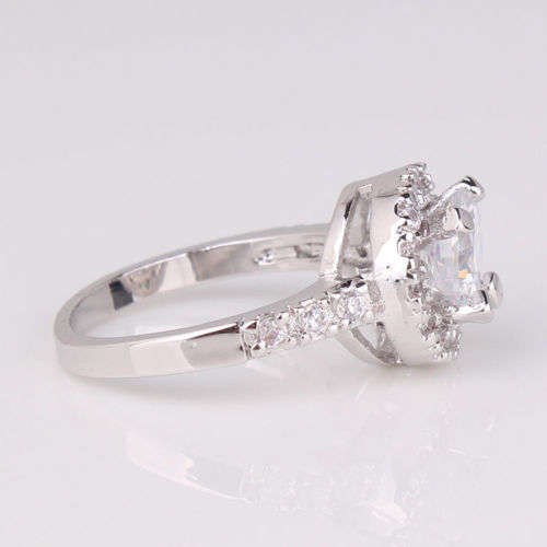 Sparkling Cushion Princess Cut - 18k white gold filled engagement Ring Sz 9