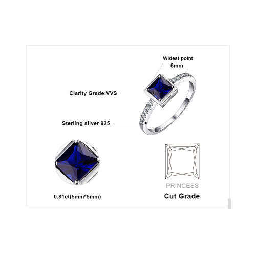 Genuine 925 Solid Sterling Silver 0.9ct Created Blue Sapphire Solitaire Ring - Size 8