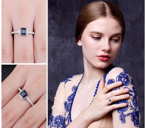Genuine 925 Solid Sterling Silver 0.9ct Created Blue Sapphire Solitaire Ring - Size 8