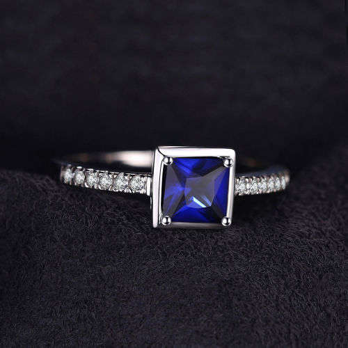 Genuine 925 Solid Sterling Silver 0.9ct Created Blue Sapphire Solitaire Ring - Size 8