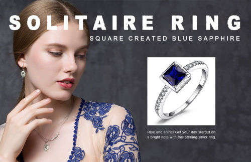 Genuine 925 Solid Sterling Silver 0.9ct Created Blue Sapphire Solitaire Ring - Size 8