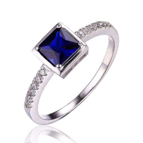 Genuine 925 Solid Sterling Silver 0.9ct Created Blue Sapphire Solitaire Ring - Size 8