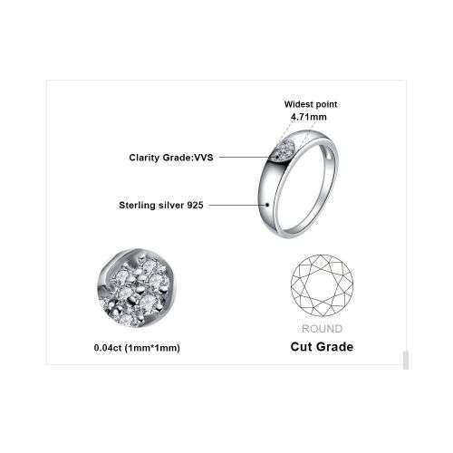 925 Solid Sterling Silver Love Cubic Zirconia Wedding Band Ring - Size 6