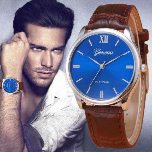 Geneva Men Retro Watch Stainless Steel Leather Band Analog Quartz